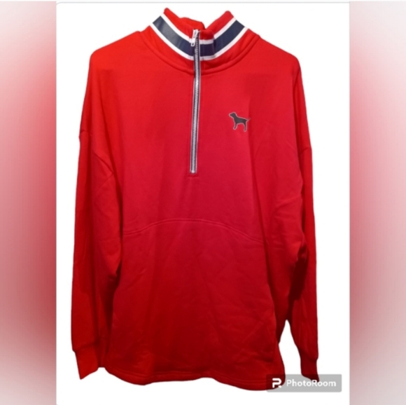 PINK VS Quarter Zip Oversized Jersey Sweatshirt Red, Blue & White NWOT - Picture 5 of 6
